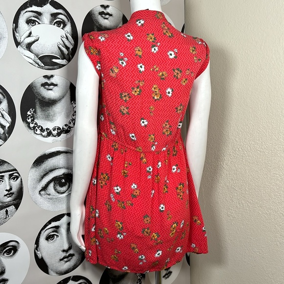 Angie Red & Multicolor Floral Print Vneck Dress w/ Pockets, Sz M - Picture 5 of 11